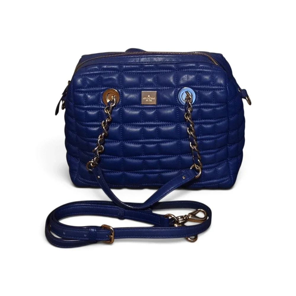 Kate Spade Quilted Leather Satchel Cobalt Blue Gold Chain Crossbody Bag